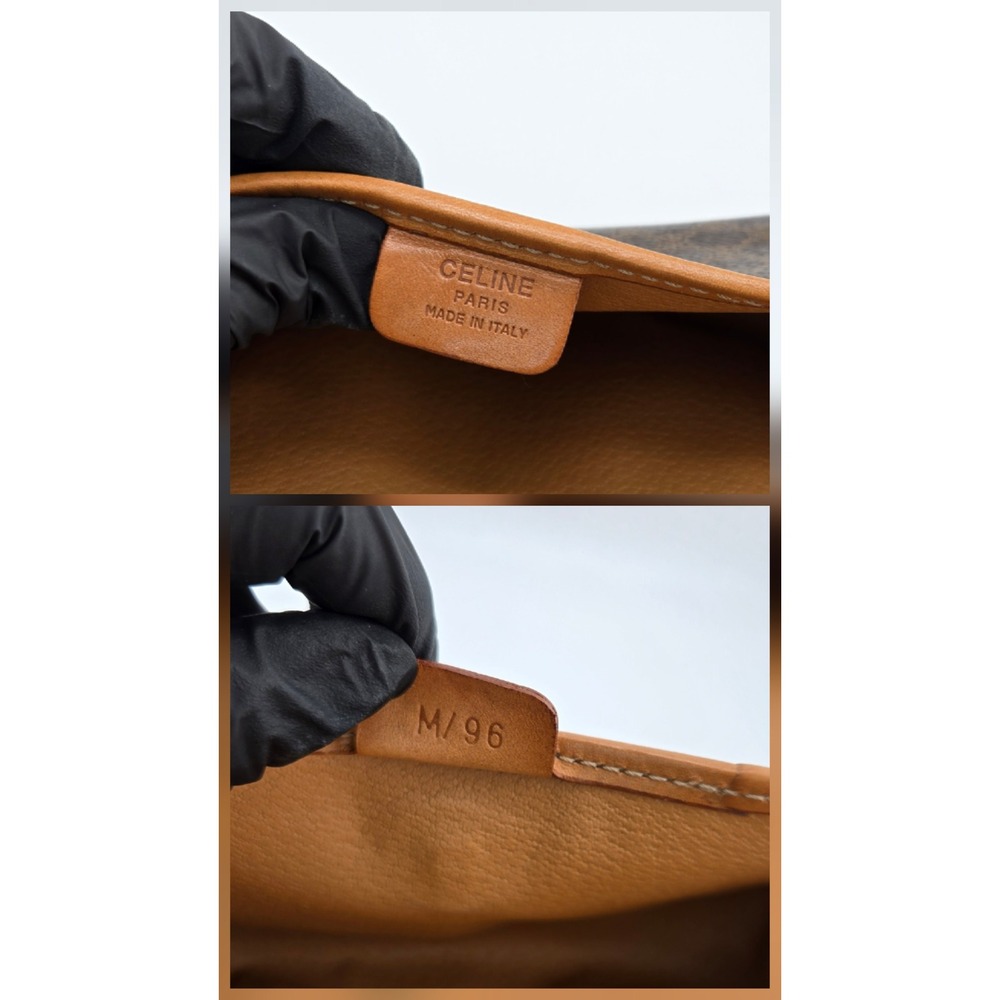 Celine Macadam Triomphe Clutch Bag Brown Coated Canvas Vintage Leather Trim - Picture 5 of 8